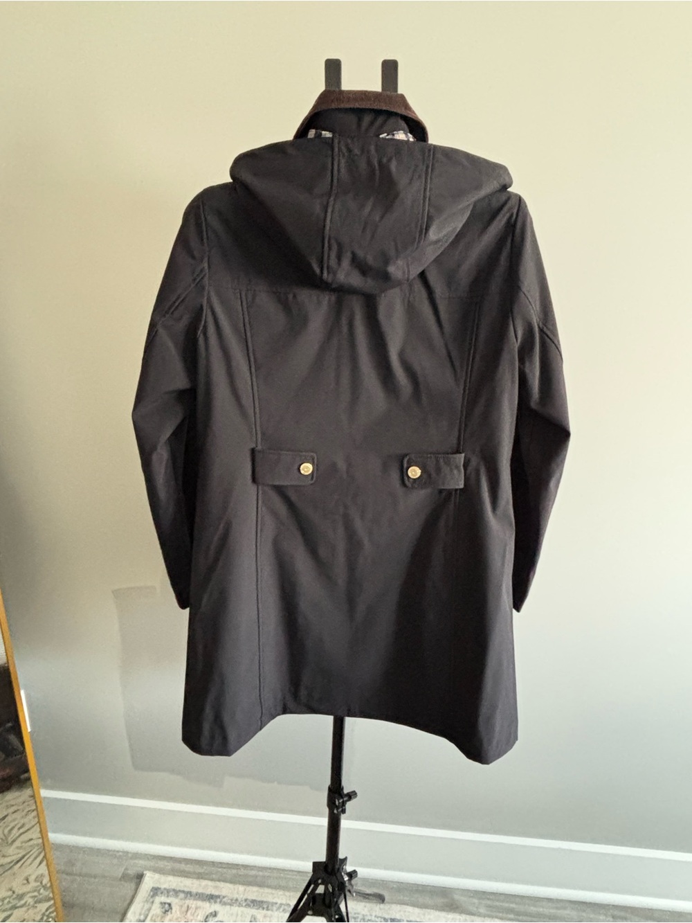 Jones New York Black Trench Coat with Brown Corduroy Collar - Picture 5 of 9